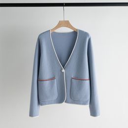 Women's Sweater European Fashion Brand Three color soft and comfortable Lycra weave cashmere wool blended cardigan