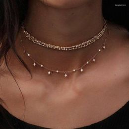 Chains 2023 Cubic Zirconia Star Multi-layer Necklace Women Bohemia Choker Statement Jewellery