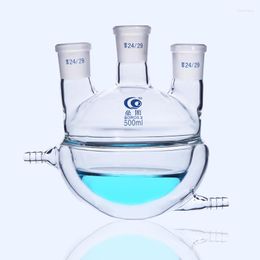 Lab Harf Encase Three Mouth Glass Jacketed Reaction Bottle Laboratory Double-layer Flask