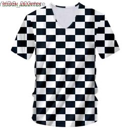 Men's T-Shirts Black White Plaid T-shirt Men Women Sexy Checkerboard V-Neck Hipster Tshirt Streetwear Hip Hop Punk Rock Tee Shirt Custom S-7XL YQ231106