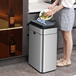 Waste Bins Large capacity intelligent induction trash can with Lid toilet kitchen intelligent trash can living room home automatic trash can 230406