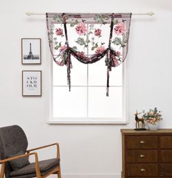 Curtain Curtains Short Floral Roman Kitchen Valance Purple Fabrics Sheer Panel Modern Flower Window #A