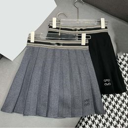 Letter Webbing Women Pleated Skirt Dress Black Gray Mini Skirts INS Fashion Street Style Dresses