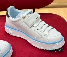 Casual Shoes Calfskin Leather White Green Blue Leather Overlays Platform Low Sneakers Shoe