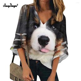 Women's Blouses NOISYDESIGNS Funny Women Puppy Print Blouse Shirt Female Tops Loose Sleeve Casual V-neck 3D Bernese Mountain Dog