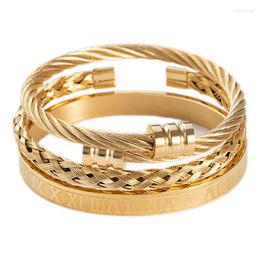 Bangle Fashion Gold Plated Stainless Steel Charm Cuff Bangles Punk Round Braided Sporty Men Male Bracelets Pulsera