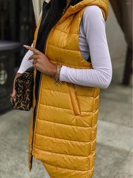 Women's Vests Women Front Zipper Sleeveless Hooded Long Vest Pink Yellow Red Purple Black 2023 Coat