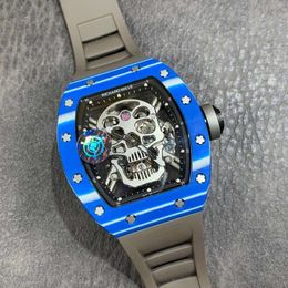 Ys Jb RM052-01 SUPERCLONE Active Tourbillon Watches Wristwatch Skull Designer Rm52 Diamond Hollowed Automatic Mechanica Ceramic Montres de luxe blue