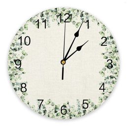 Wall Clocks Eucalyptus Leaves Plant Clock Modern Design Silent Watch For Bedroom Kitchen Round Hanging