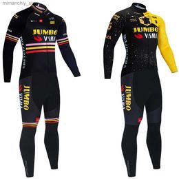 Cycling Jersey Sets New Golden Jumbo Cycling Jersey Team 2024 UAE Pro Bike Maillot Pants Suit Men Women Winter Fece Bicyc Clothing Q231107