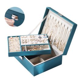 Watch Boxes Cases High Capacity Double-Layer Jewelry Storage Box Multifunction Jewelry Organizer Necklace Earring Bracelet Display Holder Gift Box 230404