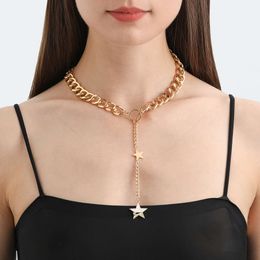 Jewelry Sweet Cool Metal Coarse Aluminum Chain Geometric Tassel Female Punk Five Point Star Necklace