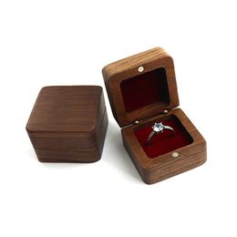 Walnut Wood Ring Boxes Gift Wrap Valentine's Day DIY Blank Carving Handmade Jewellery Box Necklace Earrings Storage