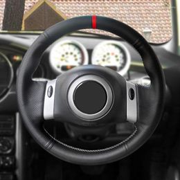 Steering Wheel Covers For Mini Coupe 2001-2006 Convertible 2004-2008 R50 R53 R60 Car Cover Trim Black Leather With Red Strip