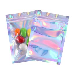 New Food Storage Resealable Smell Proof Bags Foil Holographic Flat Bag for Candy Jewellery Sample Storage Packaging