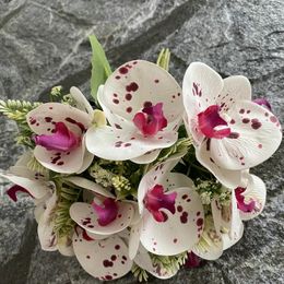 Decorative Flowers 5 PCS Artificial Flower Bouquet Home Decor 16 Head Butterfly Orchid Wedding Holding Bridal Room Christmas Decoration