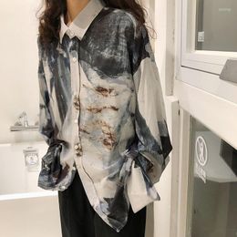 Women's Blouses 2023 Spring Autumn Retro Chinese Style Landscape Painting Printing Long Sleeve Women's Shirt Top Coat Korean Fashion