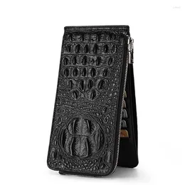 Wallets Men's Cowhide Wallet With Crocodile Pattern Zipper Handbag Business Long Thin