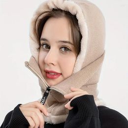 Berets Women Plush Fleece Lining Knitted Hat Pullover Cap Ear Protection Face Cover Beanie Caps Windproof Winter Thick Neck Warmer