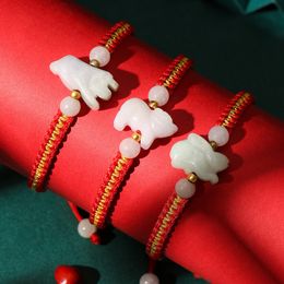 Charm Bracelets Fashion Bracelet Chinese Zodiac Jade Weaving Rope Bracelet Protector Jewelry 230406