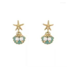 Dangle Earrings Starfish Shell Earring For Women 925 Silver Needle Korean Exquisite Cute Sweet Pearl Beach Jewelry Girl Pbirthday Gift