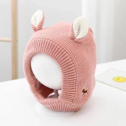 Berets Cartoon Baby Beanie Cap Winter Kids Ear Protection Hats Scarf Cute Bear Knitted Hat Neck Cover Toddler Boy Girl Bonnet Gorras