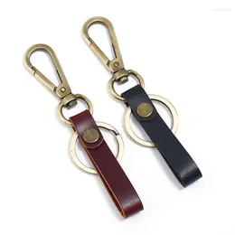 Keychains Top Layer Cowhide Keychain Vegetable Tanning Tree Paste Stitching Horseshoe Buckle Pendant