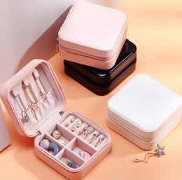 Portable Zipper PU Leather Travel Jewellery Storage Box Rings Earrings Necklace Organiser Gift Display Case Travel Accessories Package Boxes