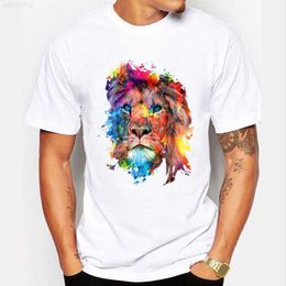 Men's T-shirts Summer Men Tshirts Colorful Lion Printed Design Pattern Short Sleeved White Tees Fashion Tops