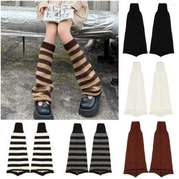 Women Socks Winter Gothic Academia Stripe Knitted Leg Warmer Loose Fit Sock Cover Girl Footless Casual Protector Stocking For