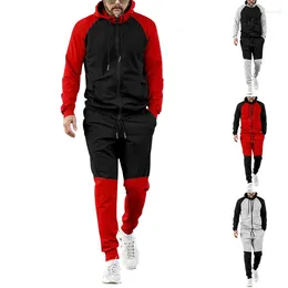 Men's Tracksuits 2023 Spring And Autumn Sports Set Hooded Contrast Loose Pants Coat Casual Fit Suits For Men