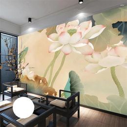 Tapeten Chinesischen Stil Lotus Zeichnung Tinte Malerei Po Tapete 3D Wohnzimmer Schlafzimmer Dekor Wandbild Wand Papier Papel De Parede