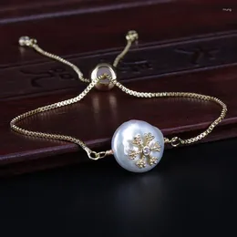 Link Bracelets 5pcs/lot Snow Snowflake Charm White Cz Tiny Freshwater Pearl Bead Charms Dainty Women Bracelet Wedding Birthday Gift