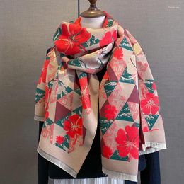 Scarves Flower Scarf Women Vintage Oil Painting Shawl Stole Winter Warm Long Kerchief Faux Cashmere Hijab 185 65cm