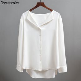 Women's Blouses Shirts Foxmertor Women's Shirt Casual Solid Coat Top Autumn Women's Chiffon Shirt Office Women's V-neck Button Loose fitting Clothes 230406