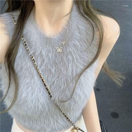 Women's Tanks Pure Lustful Girls Vintage Plush Warm Inside With A Vest For Women Autumn Winter Wear Cropped Crop Top Sexy Suspender