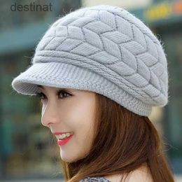 Berets Women's winter solid Colour warm knitting loose beret leisure ski cap Korean version beret plus velvet thick knitting ear capL231106