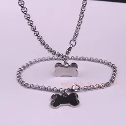 Necklace Earrings Set Women Stainless Steel Dog Bone Tag Rolo Chain LInk And Bracelet