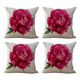 Pillow 4X Vintage Floral/Flower Flax Decorative Throw Case Cover Home Sofa Rose