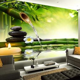 Wallpapers Custom 3D Po Wallpaper Living Room TV Backdrop Green Bamboo Flowing Water Natural Landscape Interior Decoration Wall Painting