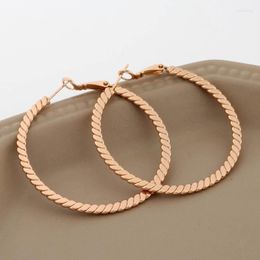 Hoop Earrings 50mm Simple Round Fashion For Women Party 585 Rose Gold Color Unusual Korean Style Luxury Quality Jewelry