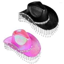 Berets Rhinestones Cowgirl Hat Glitter Cowboy Fit Most Womens & Girls For Bachelorette Play Costume Party Dress-Up