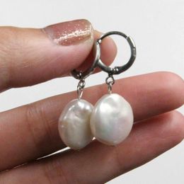 Dangle Earrings Fashion Natural 13-14mm White Unusual Coin Drop Pearl Silver Halloween Christmas FOOL'S DAY Women Mother's Diy
