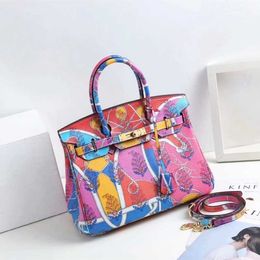 Birkinbag Classic Jing H Bag Colored Painted Bag Cowhide Womens Bag Handheld One Shoulder Oblique Straddle Bag Personalized Animal Pattern Ayw