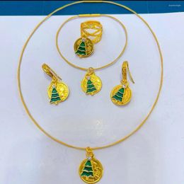 Necklace Earrings Set 24K Gold Plated Dubai Jewellery Christmas Tree Pattern Ring Bracelet Women's Fashion Four Piece YY10186