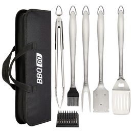 BBQ Tools Accessories BBQGO Stainless Steel BBQ Tools Set Spatula Fork Tongs Brush Skewers Barbecue Grilling Utensil Camping Outdoor Cooking Tool Set 230404