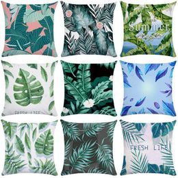 Pillow Palm Leaf Outdoor Cover Nordic Hand Painted Plant Pillowcase Peach Skin Cojines Exterior Jardin