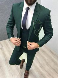 Men's Suits Green One Button Groom Tuxedos Man Groomsman Jacket Pant Mens Wedding Prom Blazer(Jacket Pants Vest