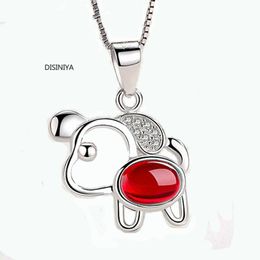 Pendant Necklaces DISINIYA Silver Colour Red Opal Crystal Necklace Chokers For Women Children Cute Dog Animal Pet Girls Gift Choker