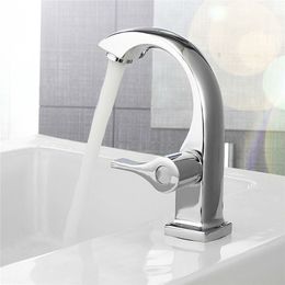 Bathroom Sink Faucets Chrome plated single handle bathroom basin faucet deck kitchen hole bathtub cold water copper alloy 230406